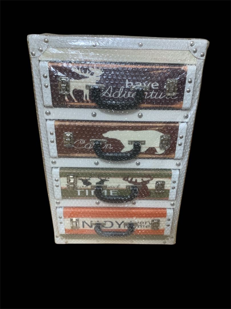 アンティーク調トランクチェスト四段洋タンス収納木製（動物柄）