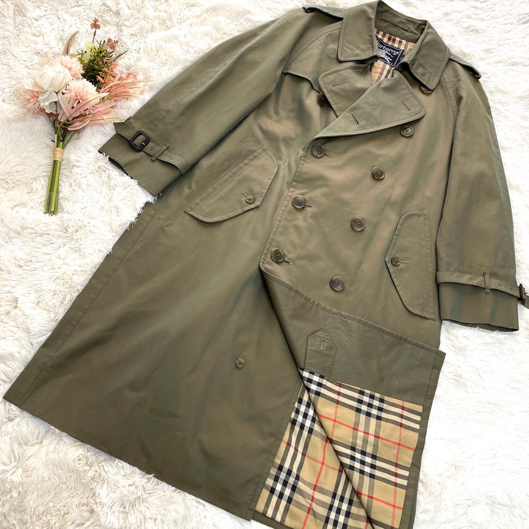 美品　バーバリープローサム　ノバチェック　玉虫色　トレンチコート　カーキ　春秋冬
