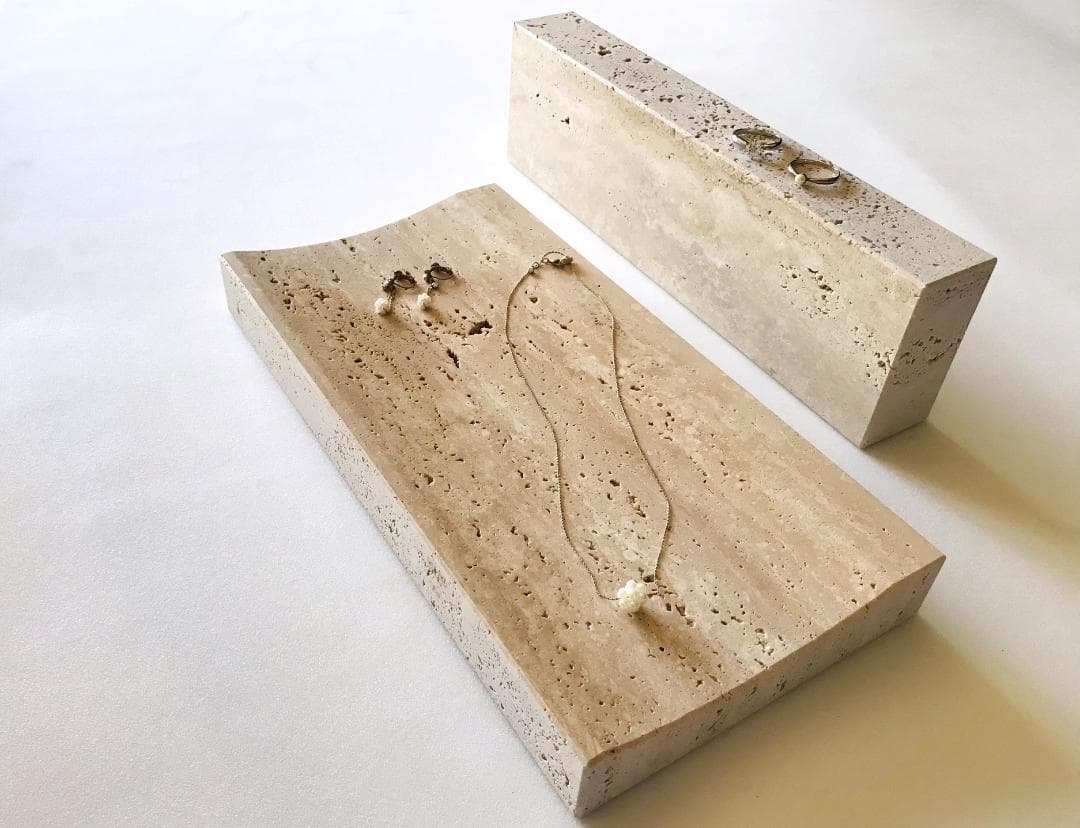 天然大理石　イタリア　トラバーチン　アクセサリープレート　2個セット　送料無料