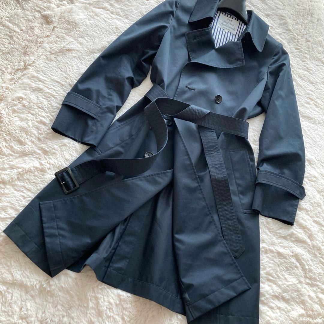 【極美品】23区 定番ネイビー トレンチコート 大きいサイズ 44 ベルト