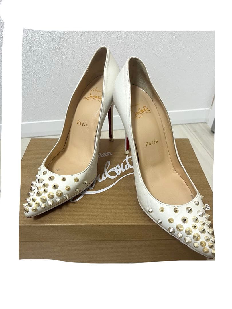 ルブタン　SPYKY SHELL 100　スタッズ　ホワイトゴールド　36.5