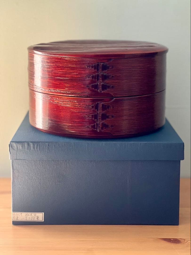 柴田慶信商店　秋田杉　曲げわっぱ　シバキ塗り　八寸　二段重　弁当箱　おひつ