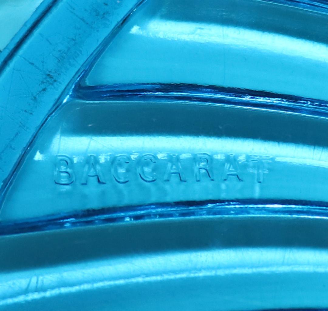 オールド・バカラ レアカラー 金彩ブルークリスタル製大型トレー29cm1.4kg