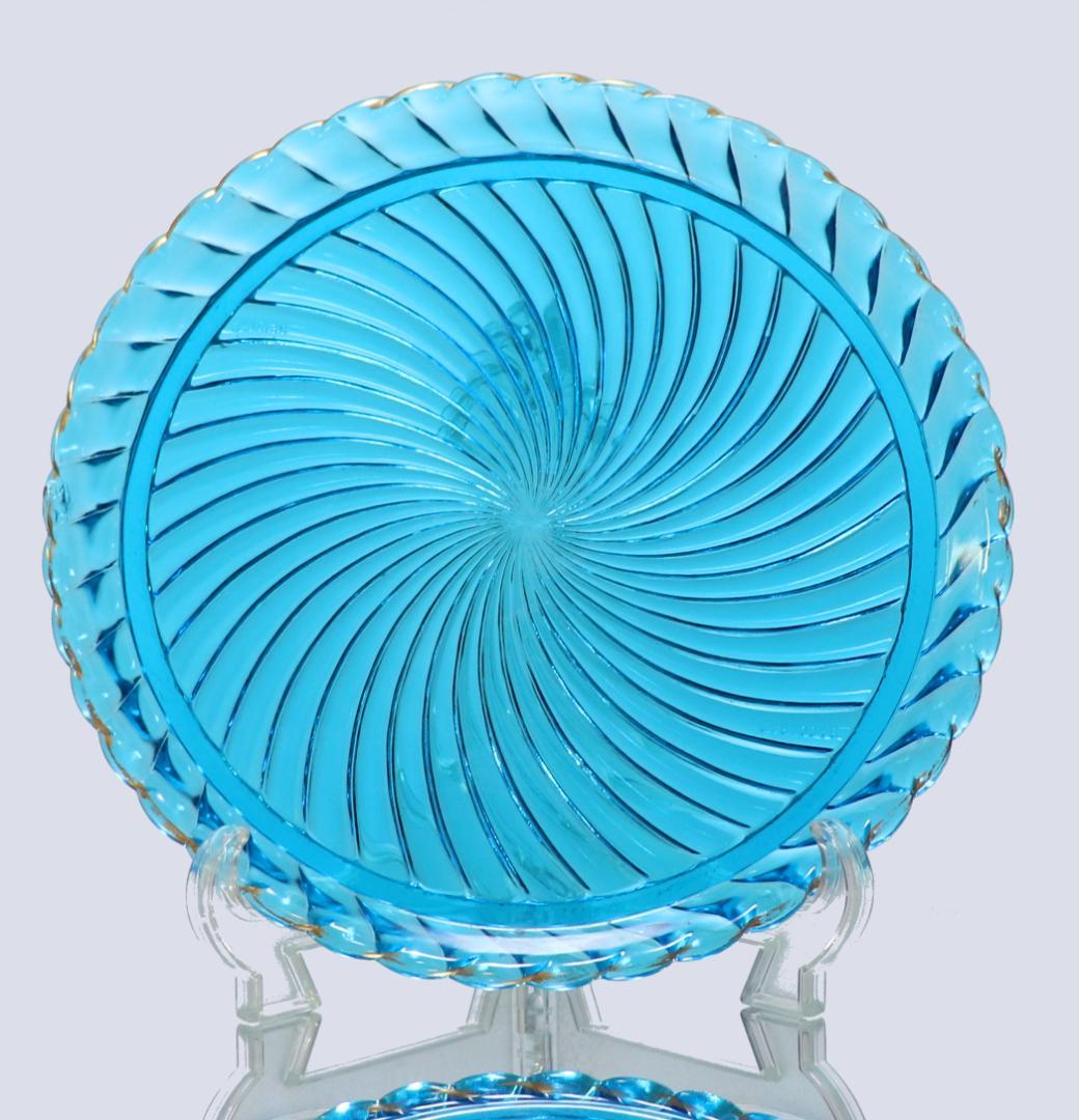 オールド・バカラ レアカラー 金彩ブルークリスタル製大型トレー29cm1.4kg