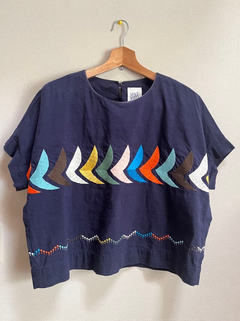 ミナペルホネン bird ブラウス　ランドリー　ネイビー