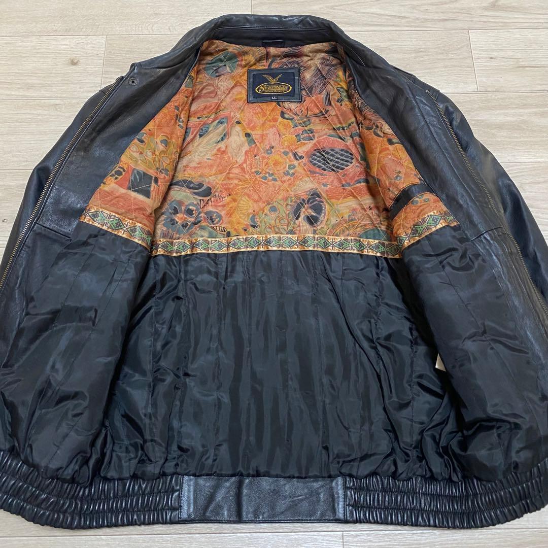 A2 黒　羊革　レザー　フライトジャケット　LL XL 柄裏地　y2k 00s