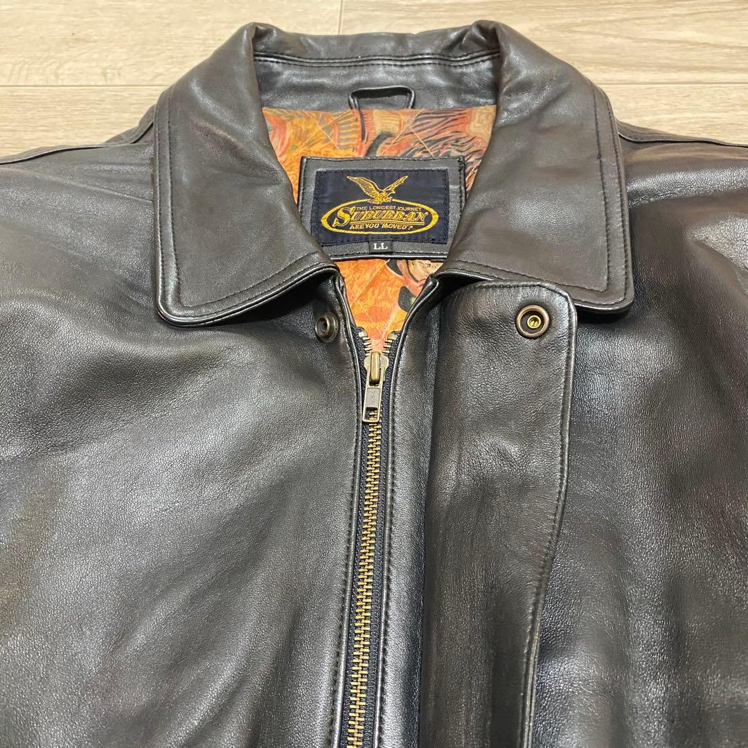 A2 黒　羊革　レザー　フライトジャケット　LL XL 柄裏地　y2k 00s