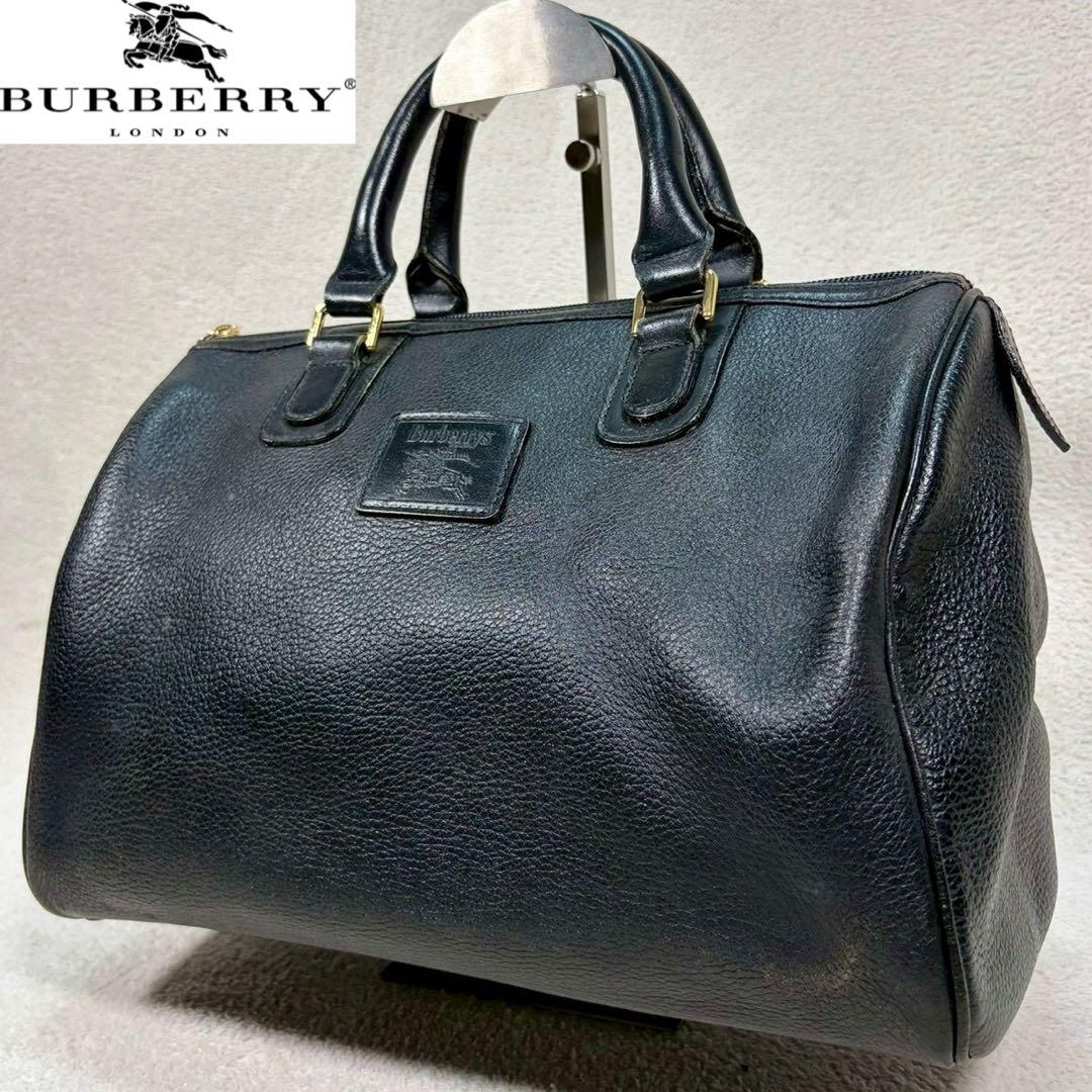 【美品✨】バーバリー ミニボストンバッグ ノバチェック ホースロゴ レザー 黒