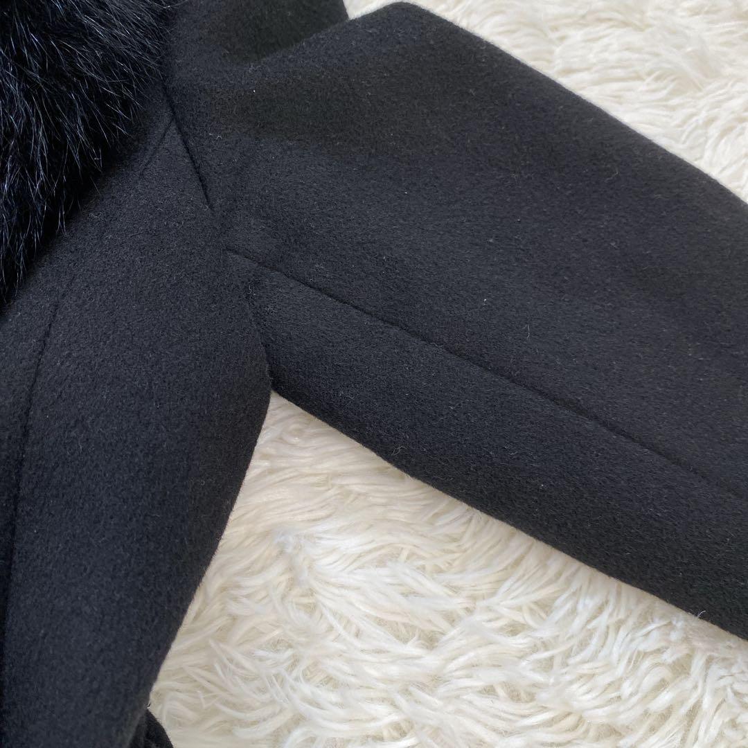 ピンキーアンドダイアン カシミヤ混 フォックスファーコート ベルト付き 黒 38