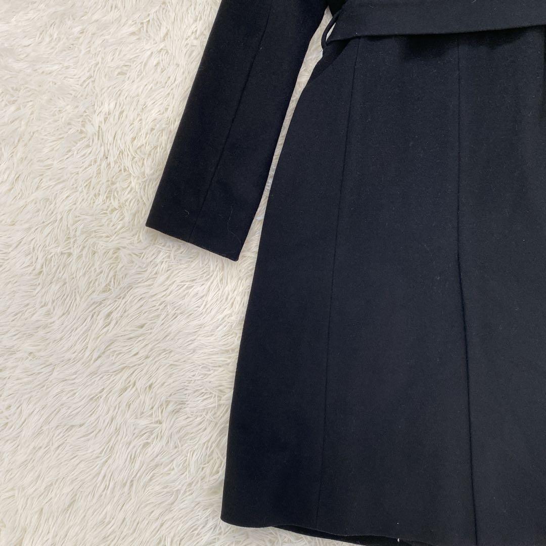 ピンキーアンドダイアン カシミヤ混 フォックスファーコート ベルト付き 黒 38