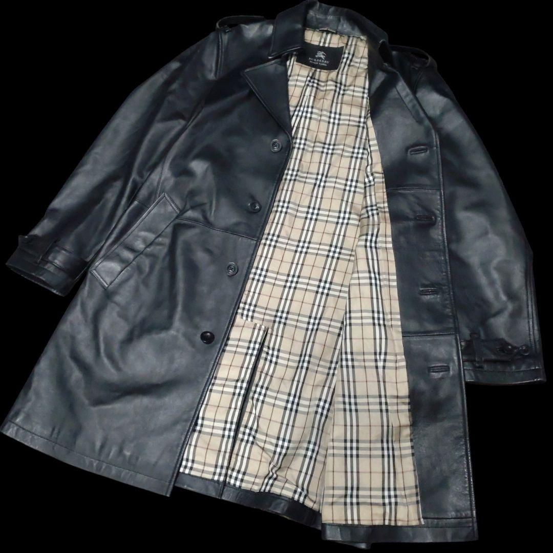 ✨美品【バーバリーブラックレーベル】ラムレザー/トレンチコート/ロング/ブラック