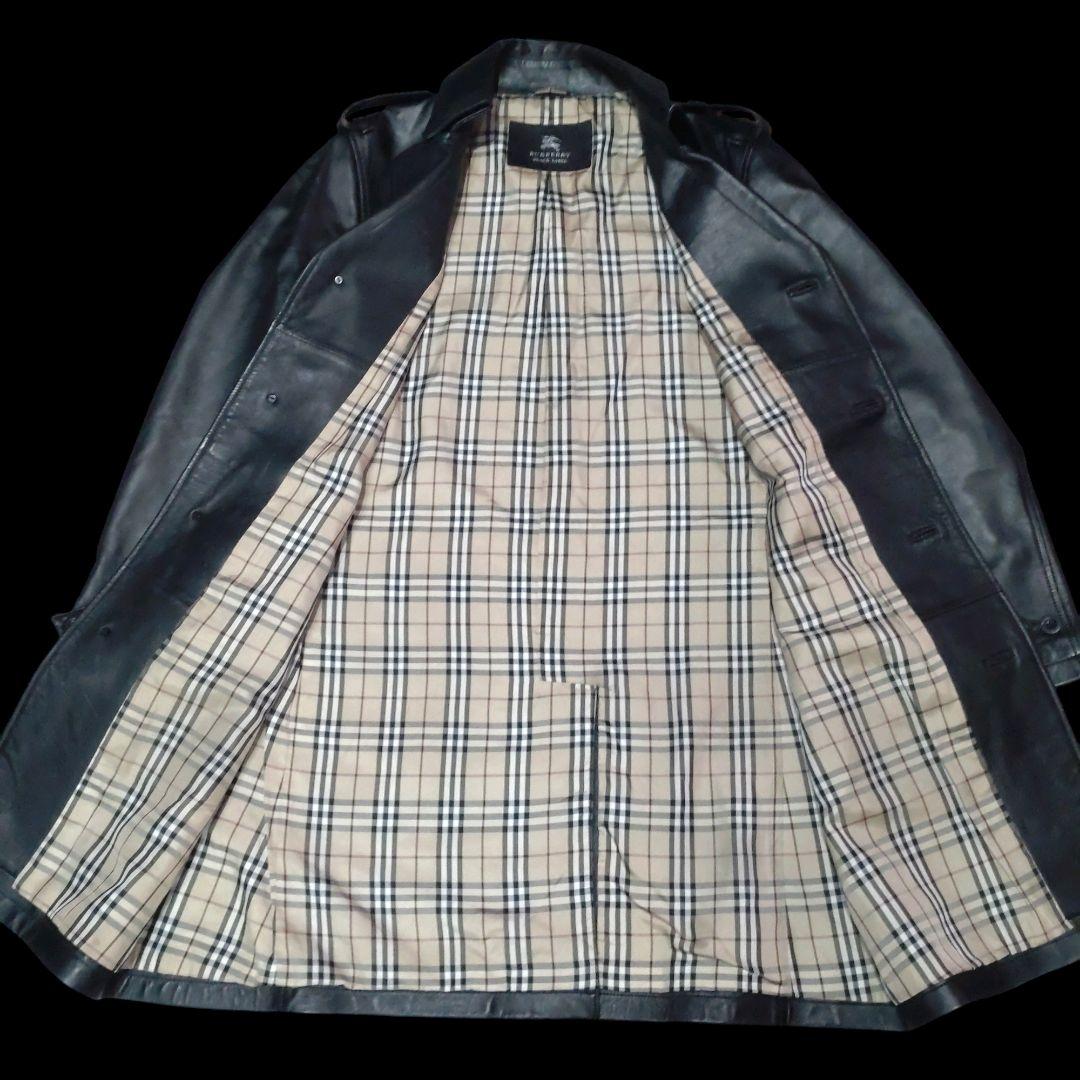 ✨美品【バーバリーブラックレーベル】ラムレザー/トレンチコート/ロング/ブラック