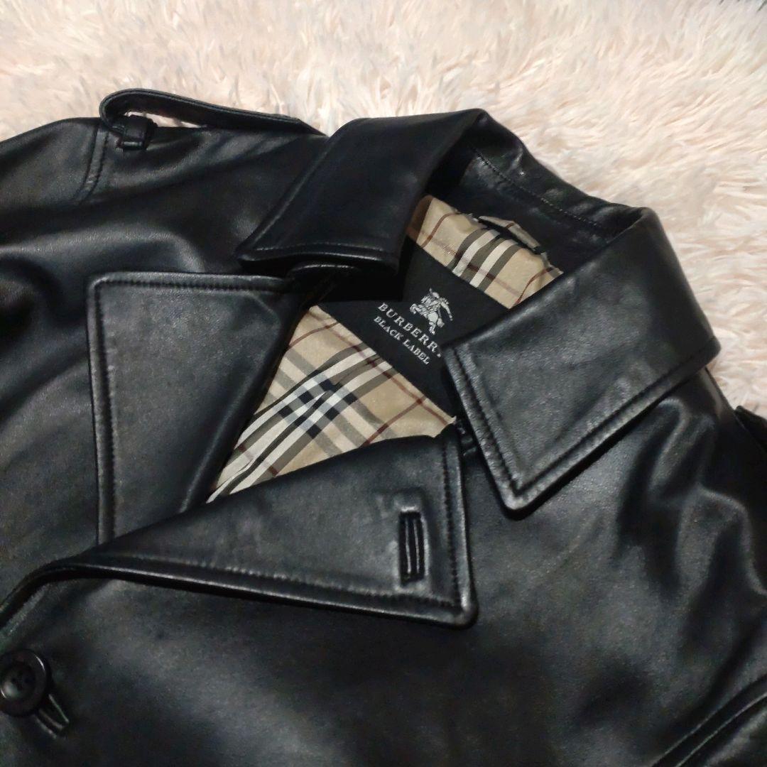 ✨美品【バーバリーブラックレーベル】ラムレザー/トレンチコート/ロング/ブラック