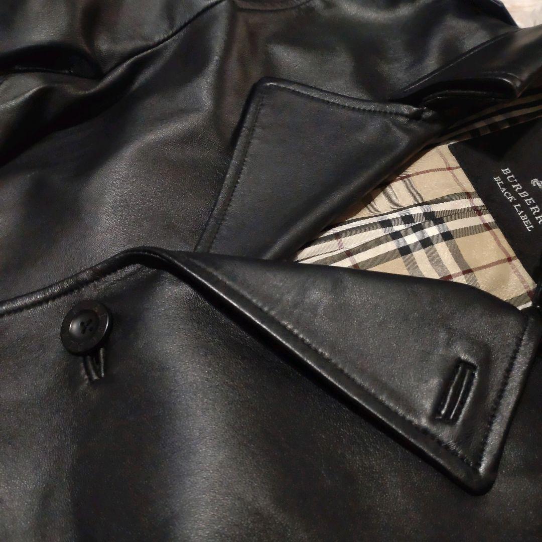 ✨美品【バーバリーブラックレーベル】ラムレザー/トレンチコート/ロング/ブラック