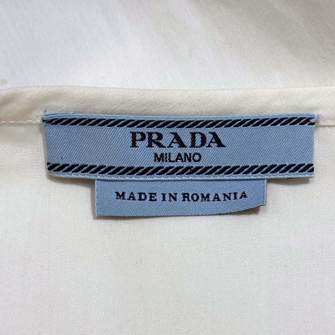 PRADA　半袖シャツ　白　ウエストリボン付き　サイズ46　ak542