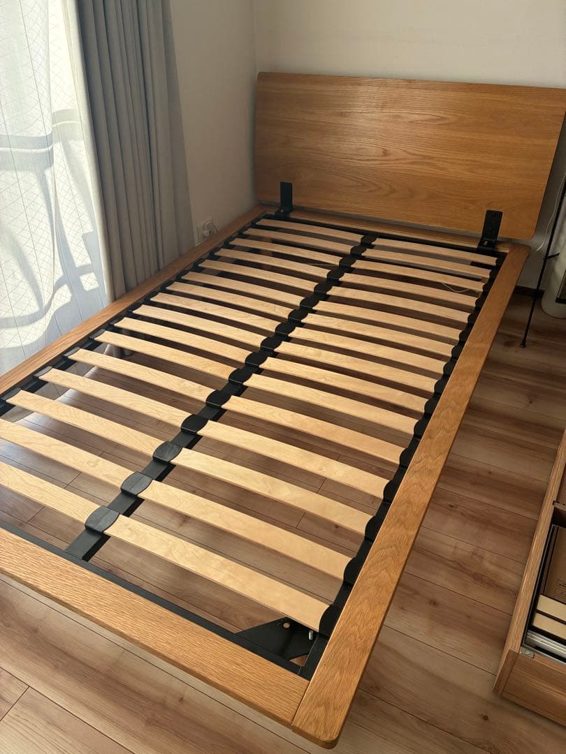 【送料込み】無印木製ベッドフレーム/セミダブル/ヘッドボード付き