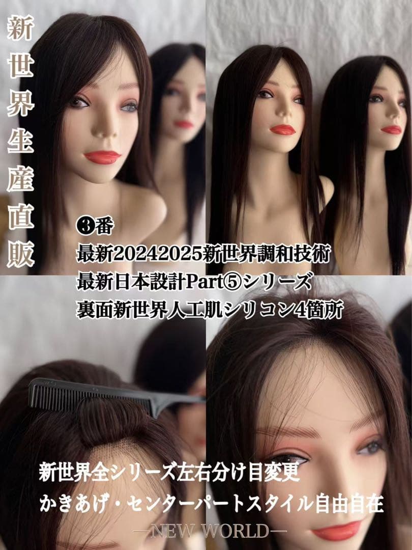 最新2026新世界調和技術　人毛100%　ウィッグ　シルクスキン　医療ウィッグ