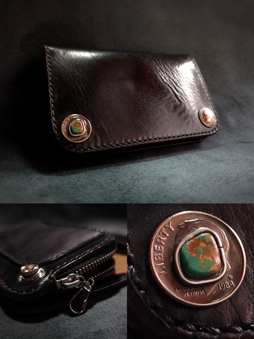 HORWEENクロムエクセル ミドルトラッカーウォレット③　ターコイズコンチョ