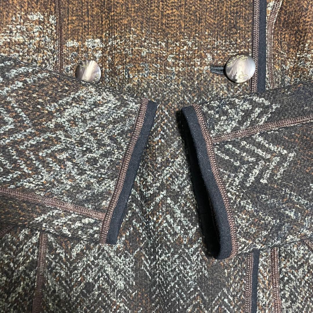 美品 インポートロッサ ショールカラーロングコート ダブル 総柄 ヘリンボーン