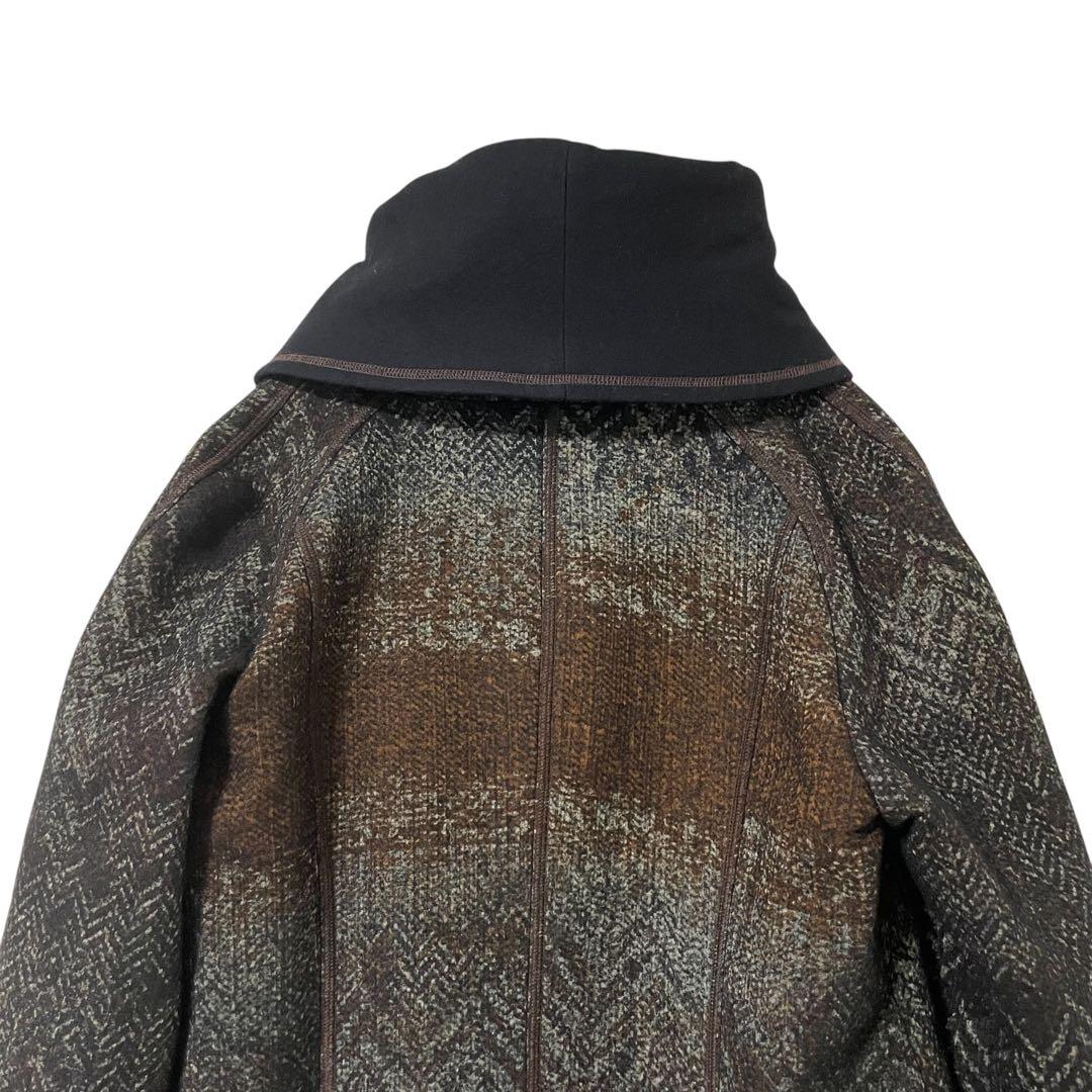 美品 インポートロッサ ショールカラーロングコート ダブル 総柄 ヘリンボーン