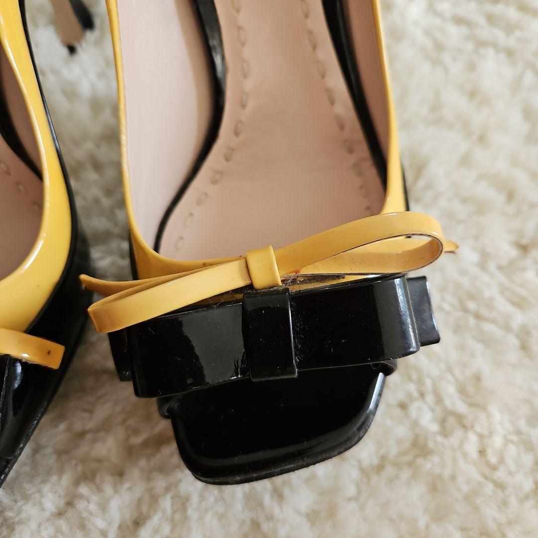 miu miu 黒/黄色 ハイヒール リボン付き