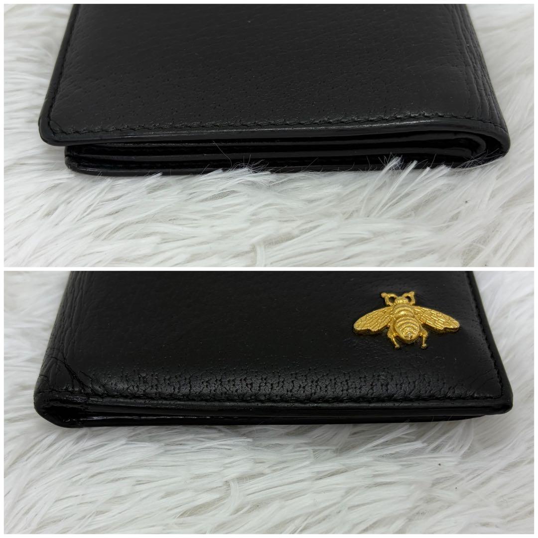 美品✨️グッチ 二つ折り財布 アニマリエ ビー 蜂 ハチ レザー ブラック