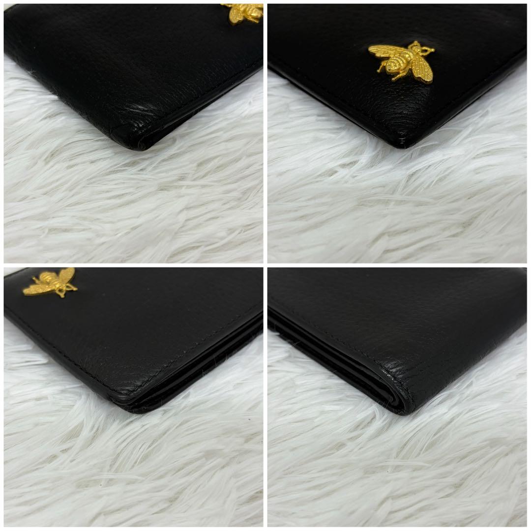 美品✨️グッチ 二つ折り財布 アニマリエ ビー 蜂 ハチ レザー ブラック