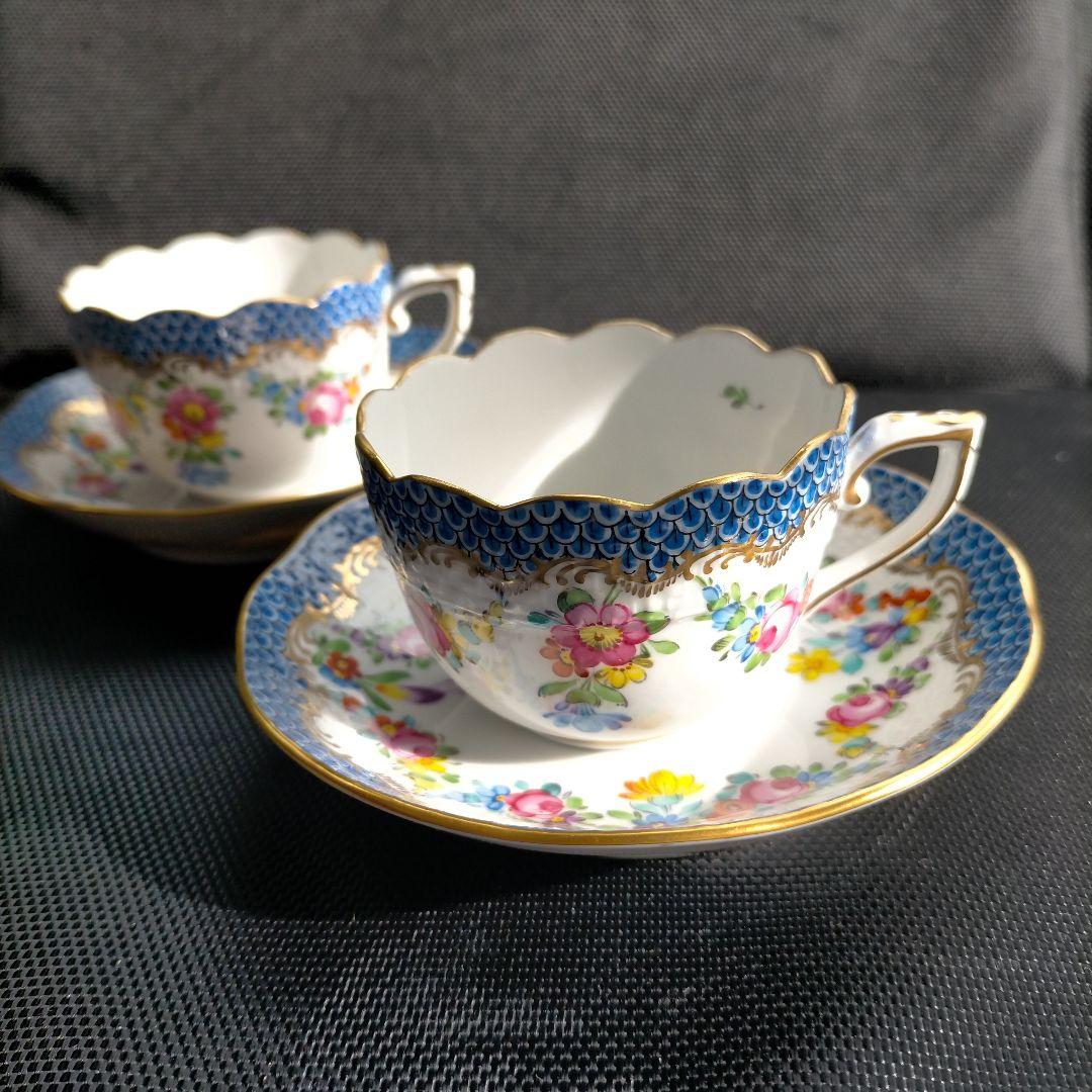 HEREND リヒテンシュタインブーケ ブルースケール カップ＆ソーサー ペア