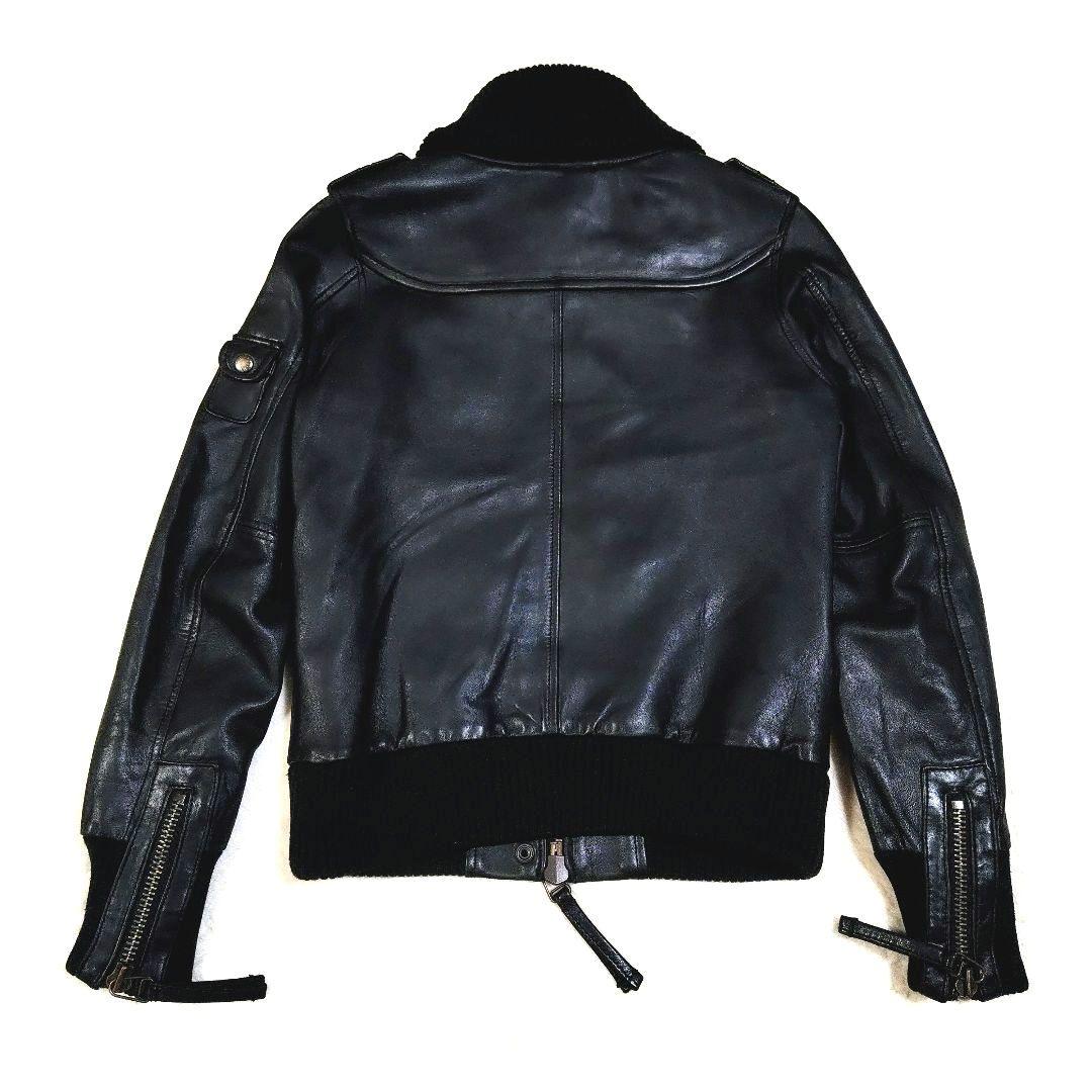 AVIREX 短丈 Y2K ラムレザー リブ ジャケット リブ袖 リブ裾 リブ襟