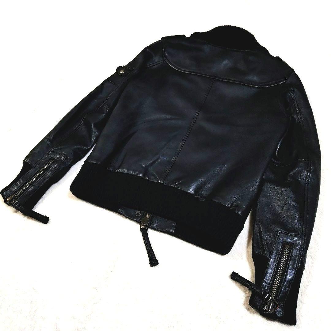 AVIREX 短丈 Y2K ラムレザー リブ ジャケット リブ袖 リブ裾 リブ襟