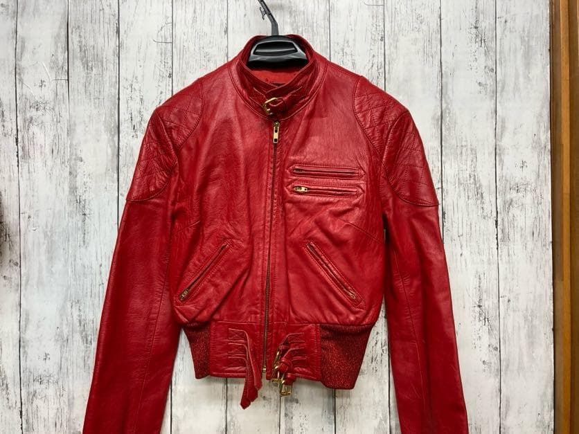 美品 ドルチェ&ガッバーナ レザー ライダース ドルガバ レッド 赤 イタリア製