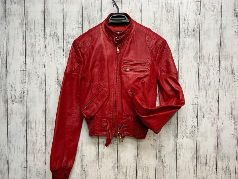 美品 ドルチェ&ガッバーナ レザー ライダース ドルガバ レッド 赤 イタリア製