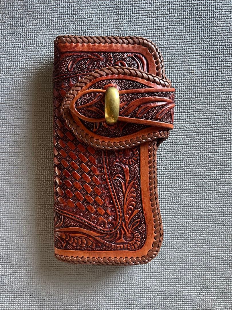 本革　長財布 ハンドメイドレザーカービング　バイカーズウォレットクリスマスセール