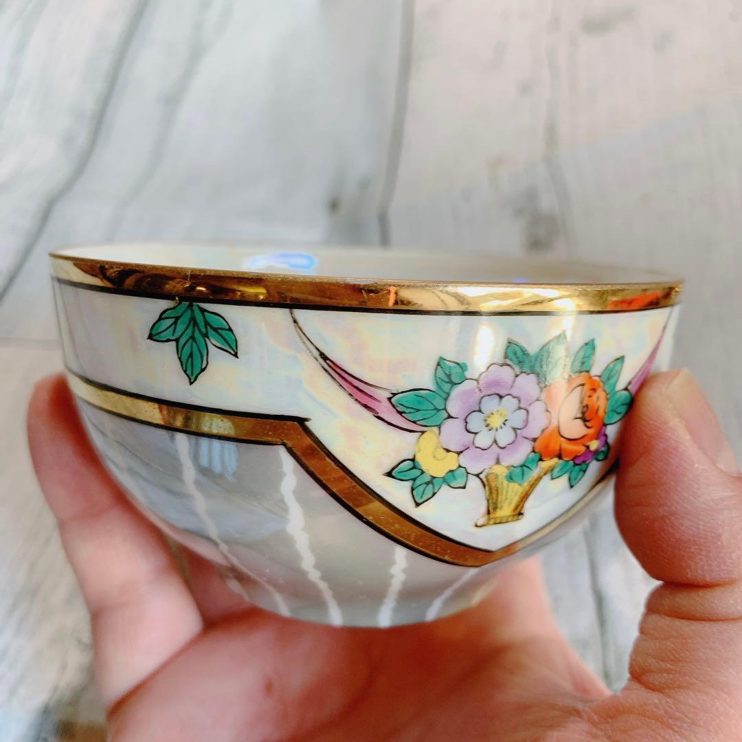 オールドノリタケ 花柄 金彩 ラスター ハンドペイントアンティーク 美品