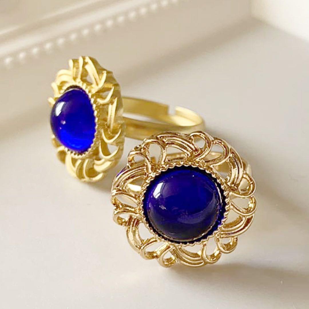 ラスト　ジャパンヴィンテージ　和泉ガラス フラワーリング　つやつやゴールド