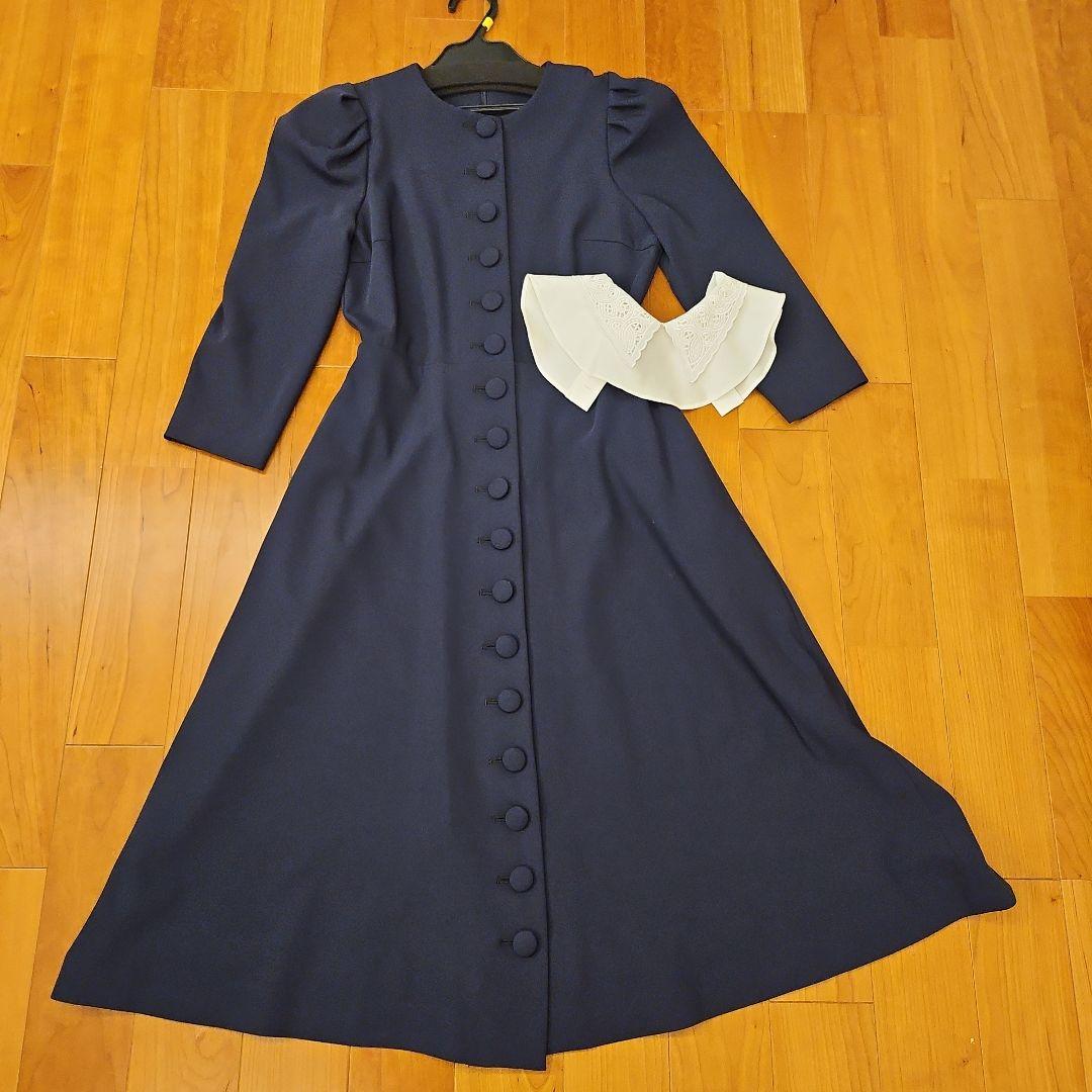 cocona ネイビー ボタンワンピース