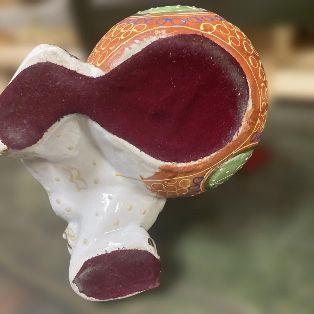 玉乗り獅子　ホワイトベース　刀を咥えた獅子　昭和アンティーク　骨董