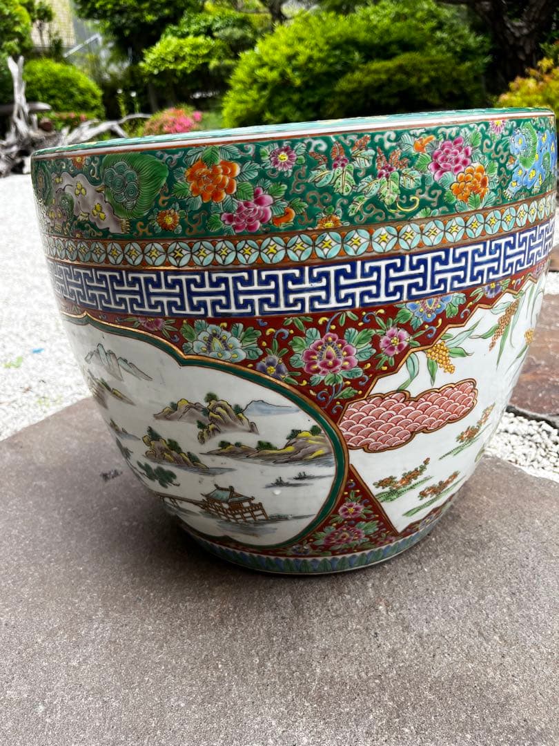伊万里焼 十錦手 染付 色絵 金彩 花鉢　金魚鉢　火鉢　特大サイズ