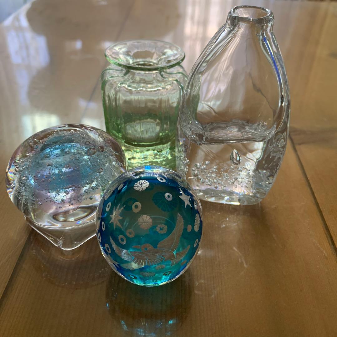 全て作家物　ガラスオブジェ２点と一輪挿し２点　崖の上のポニョ