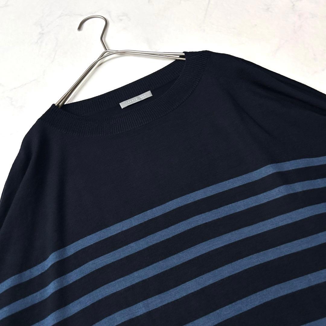 美品 セオリーリュクス ボーダーワイドニット 薄手ウール 定価3.1千円メリノ