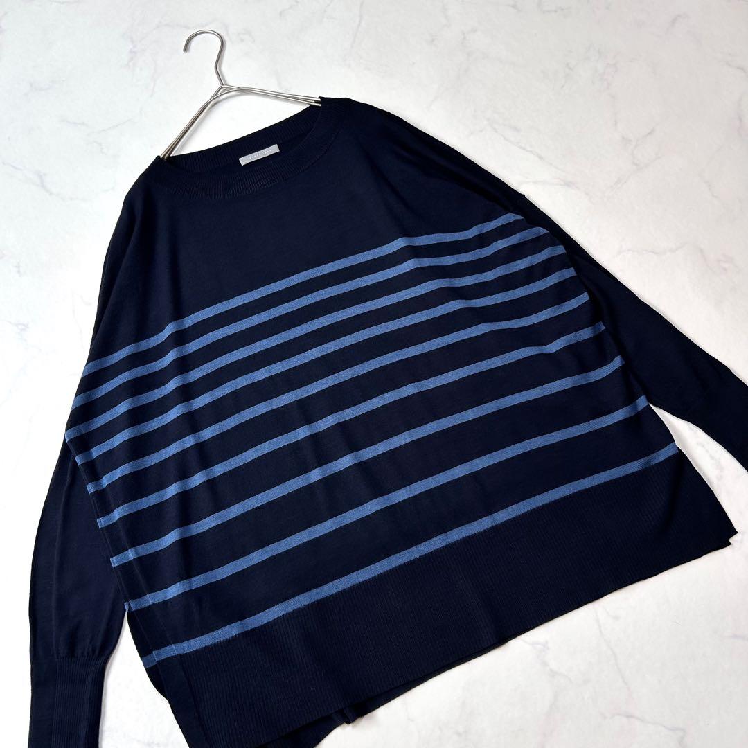 美品 セオリーリュクス ボーダーワイドニット 薄手ウール 定価3.1千円メリノ