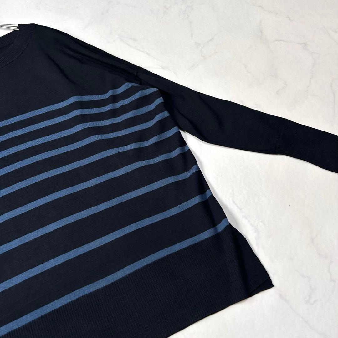 美品 セオリーリュクス ボーダーワイドニット 薄手ウール 定価3.1千円メリノ