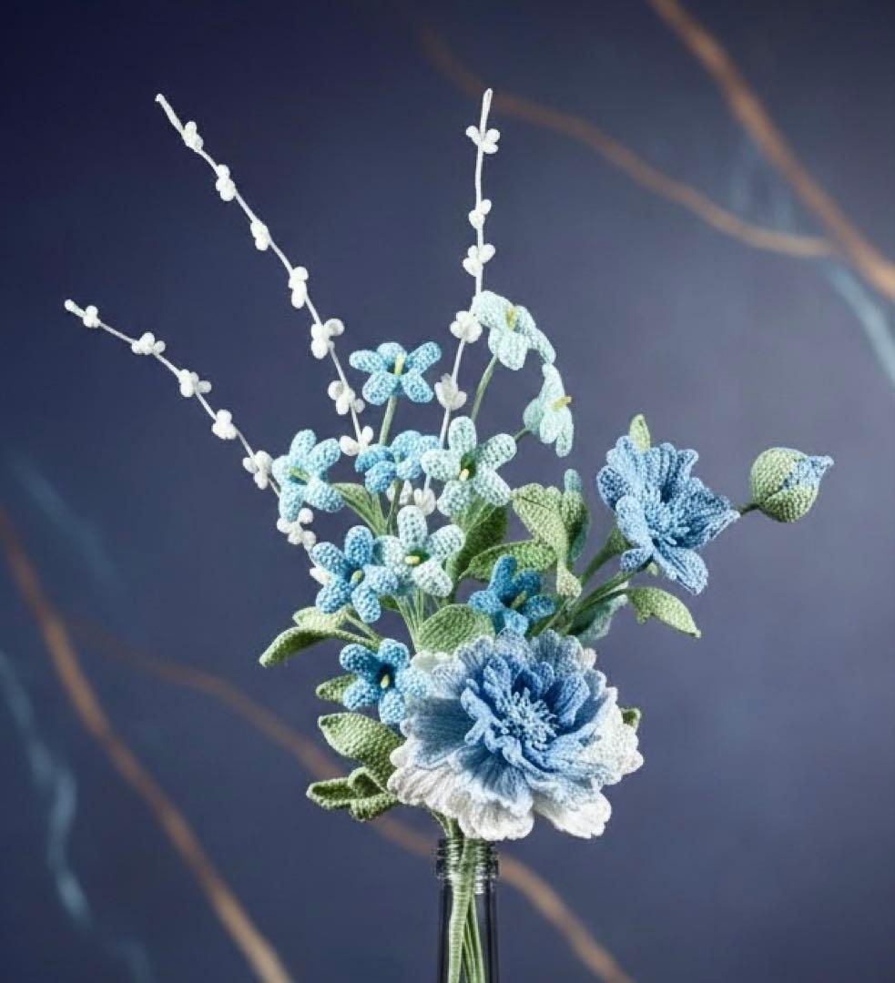 ❤️毛糸ハンドメイド♡豪華編みぐるみブーケ♡ソフトブルー4本