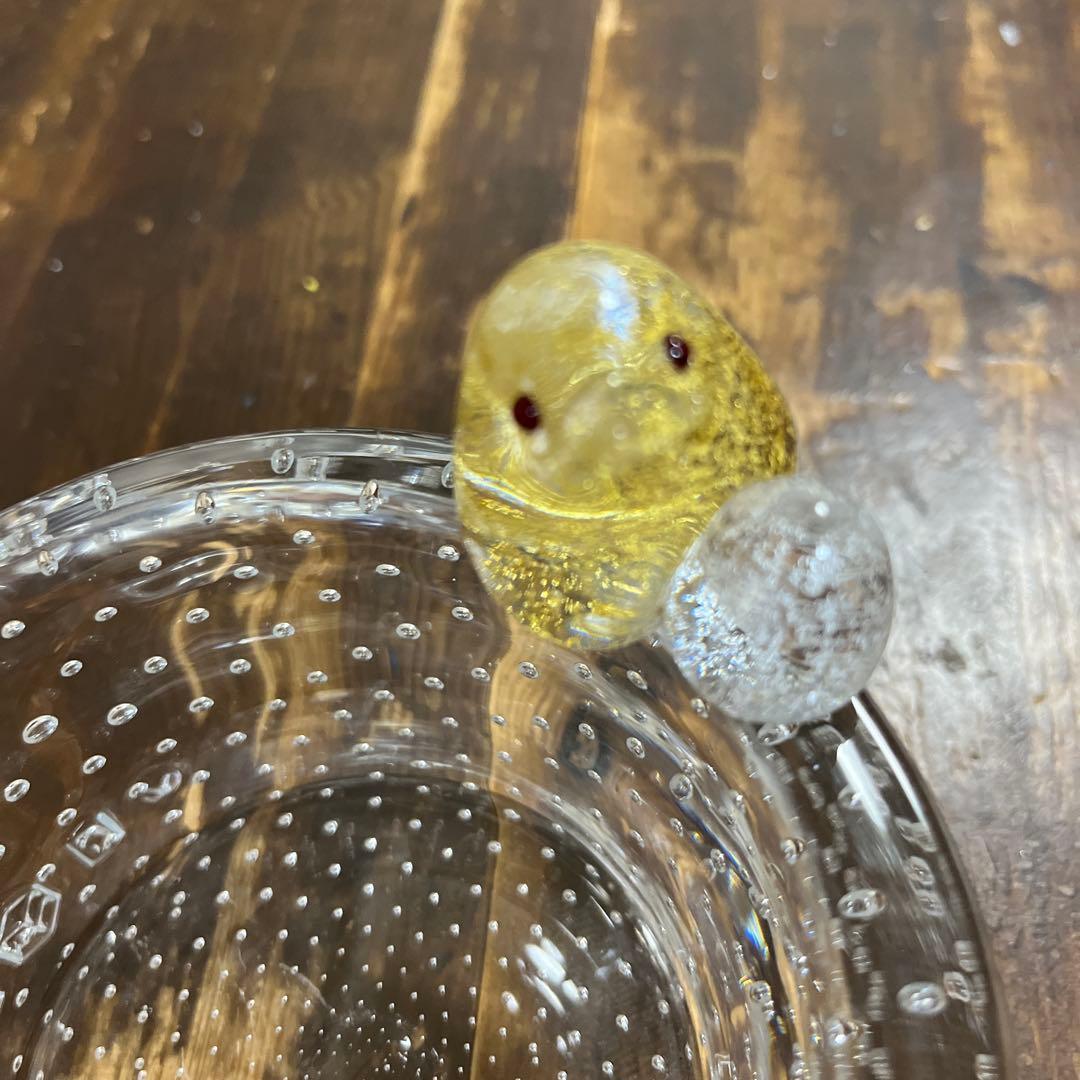 人気ガラス作家　津坂陽介　富山ガラス工房　鳥の入れ物　　金箔銀箔　吹きガラス