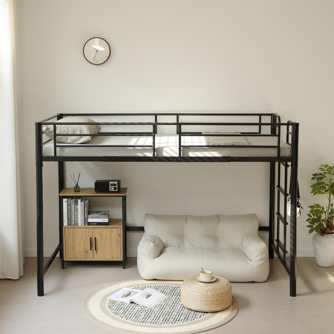 超人気！【高さ140cm】ロフトベッド 耐荷重150kg 一人暮らし Black