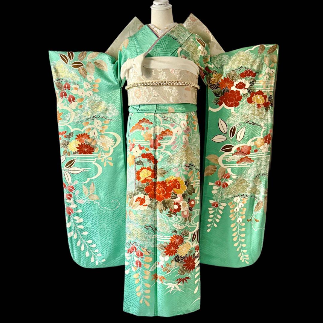 極上　美品振袖フルセット　手挿し友禅　正絹長襦袢　古典柄　成人式　155〜165