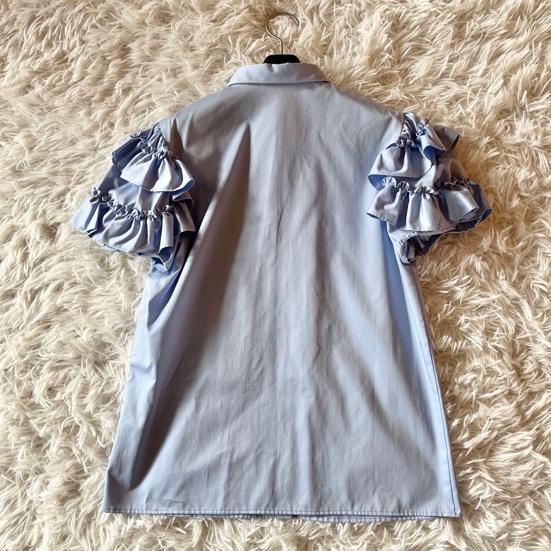 タグ付き✨ ヨーコチャン ラッフルトリムスリーブコットンブラウス SAX 近年