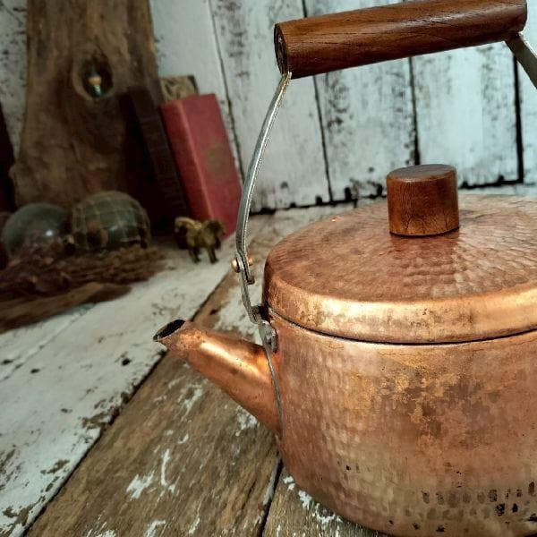 70-80s ヴィンテージ シャビー 古銅 純銅 槌目 ケトル やかん ポット