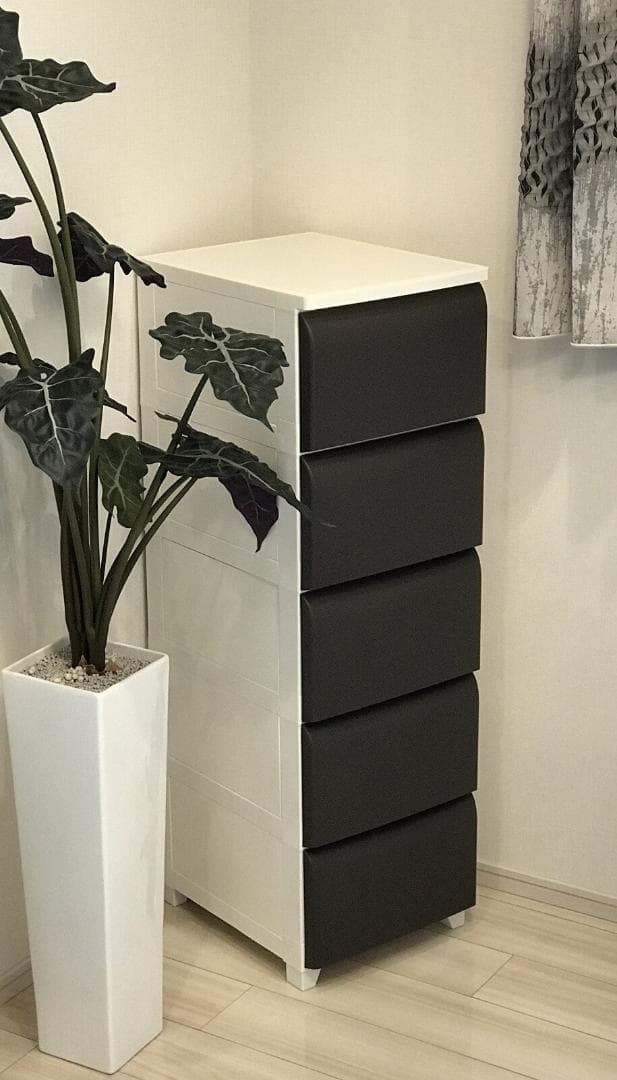 PES CST　収納チェスト　5段　日本製　ホワイト＊レッド