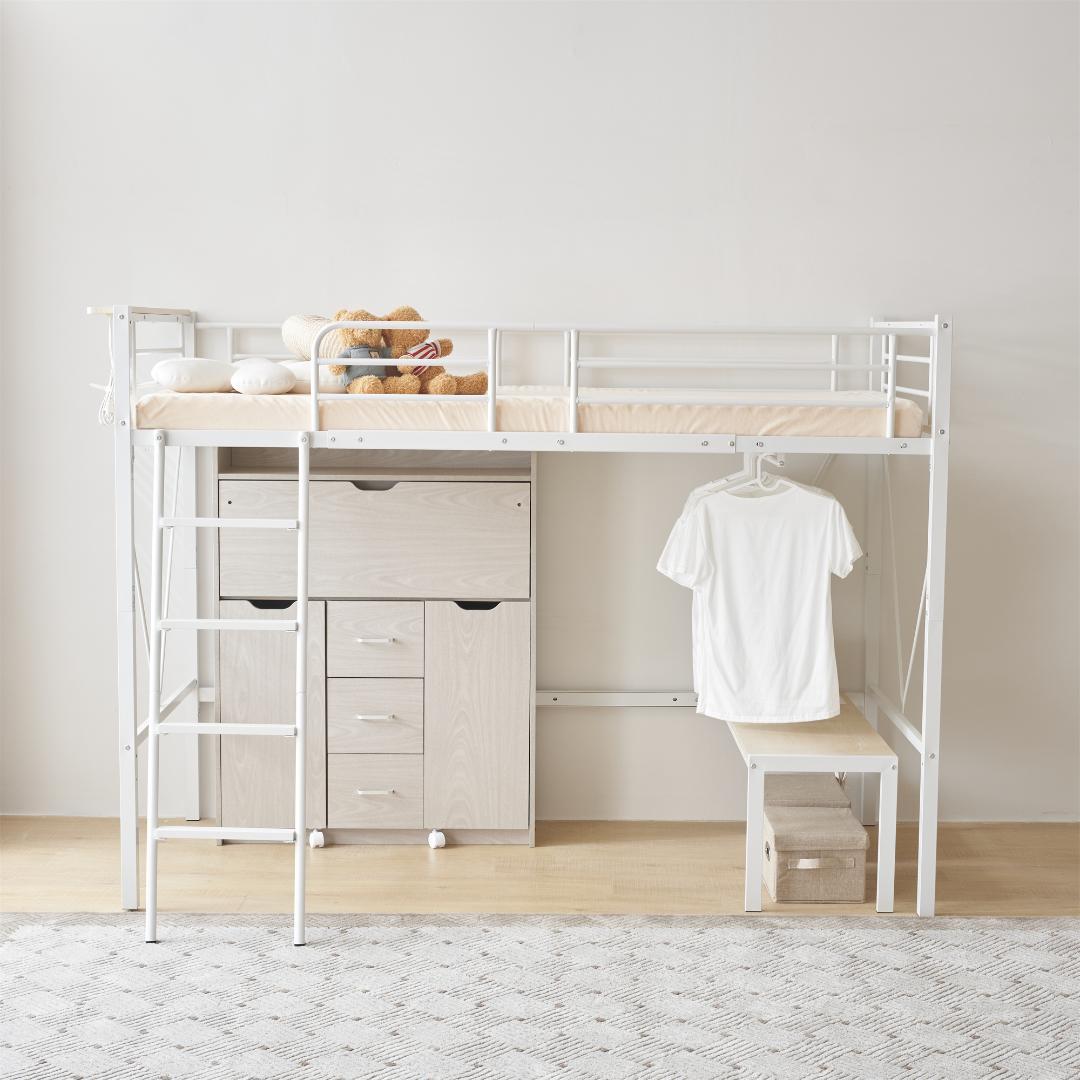 人気再入荷！ロフトベッド（S）コンセント・ローデスク付き耐荷重150kgホワイト
